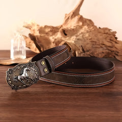 Cavallo Unisex Vintage Western Tarzı At Kabartmalı Deri Kemer